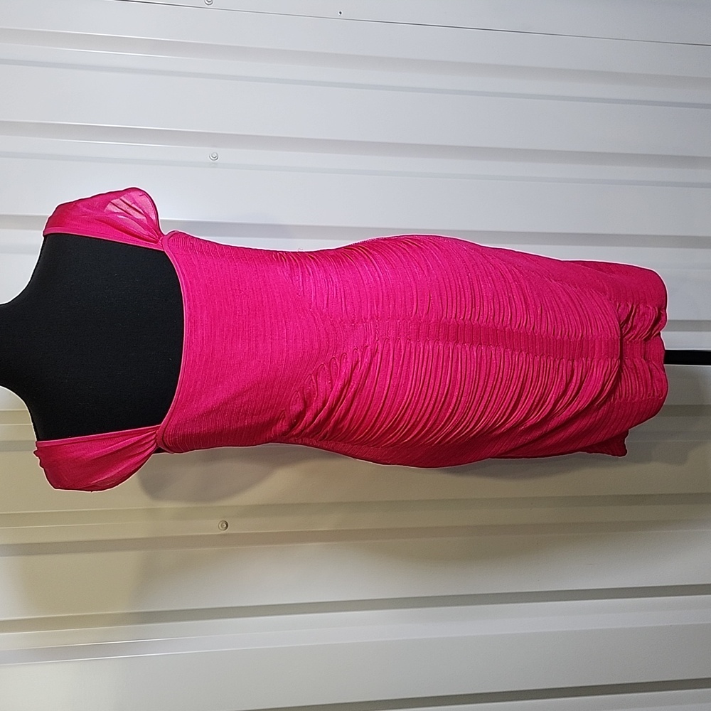 Zac Posen Womens Fuchsia Ruched Mini Dress Size Medium Bodycon Stretch - Picture 2 of 10